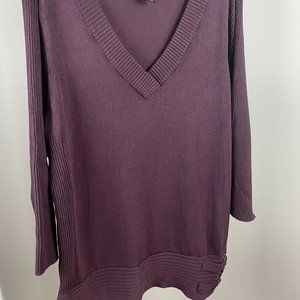 Dark Purple Fitted Sweater Top V Neck Plus Size 2X
